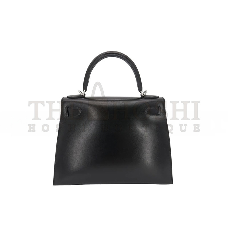 H**me5 KELLY 28 SELLIER BLACK BOX CALF LEATHER PALLADIUM HARDWARE (28*22*10cm) Master Quality
